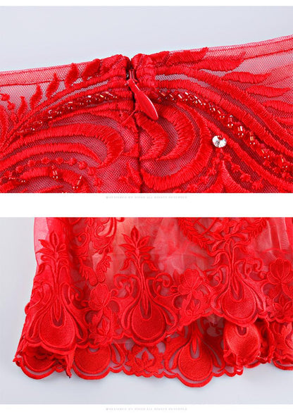 red banquet evening dress long formal lace bridesmaids evening gown dress- Lain