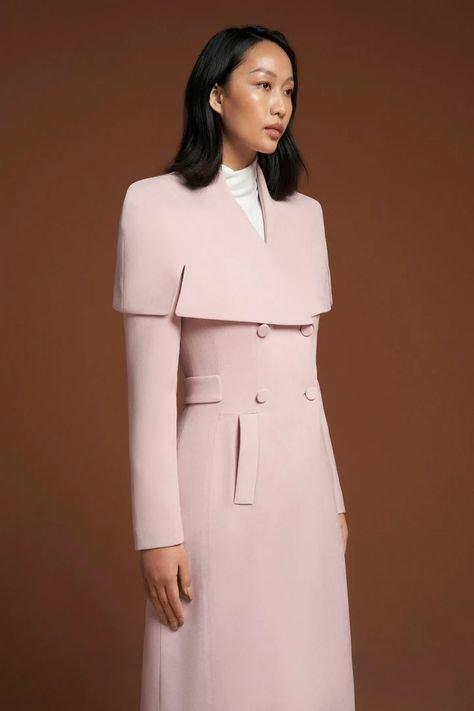 Pastel pink suede leather cape shoulders trench coat- Mimi – GOOD