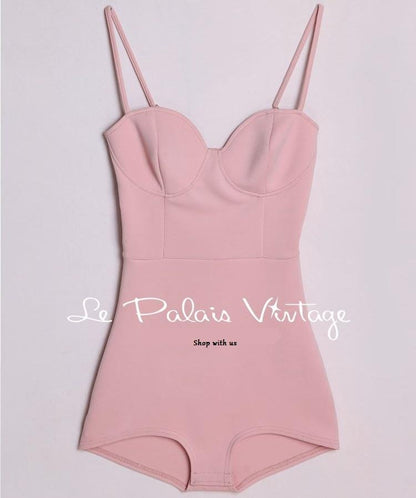 Le Palais vintage retro pin up limited edition retro pastel pink neoprene romper jumpsuit- Paloma