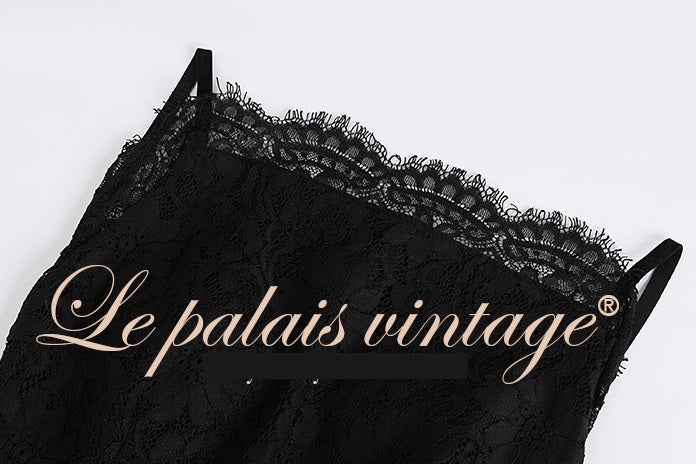 le palais vintage original retro elegant slim thin black lace backless fishtail dress