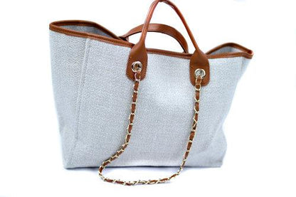 Beige and brown large beach vacation tote bag- Ibiza