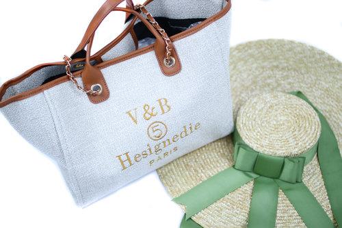 Beige and brown large beach vacation tote bag- Ibiza