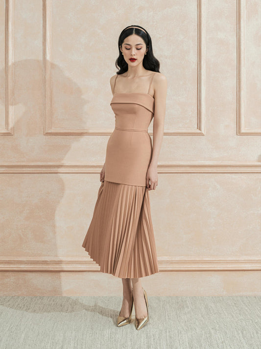 LUXURY ELEGANT SOPHISTICATED  PLEATED MIDI DRESS - LAURENT