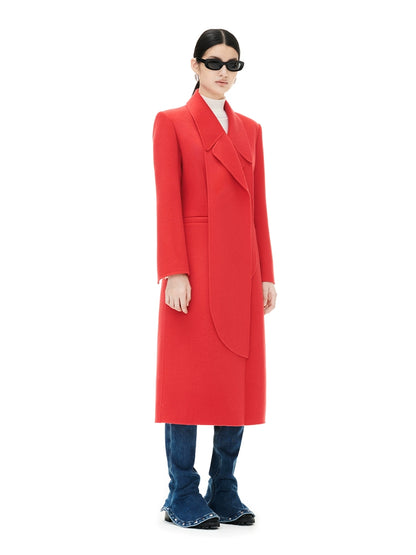 YES BY YESIR luxury autumn winter red slim flower wool coat - Behi