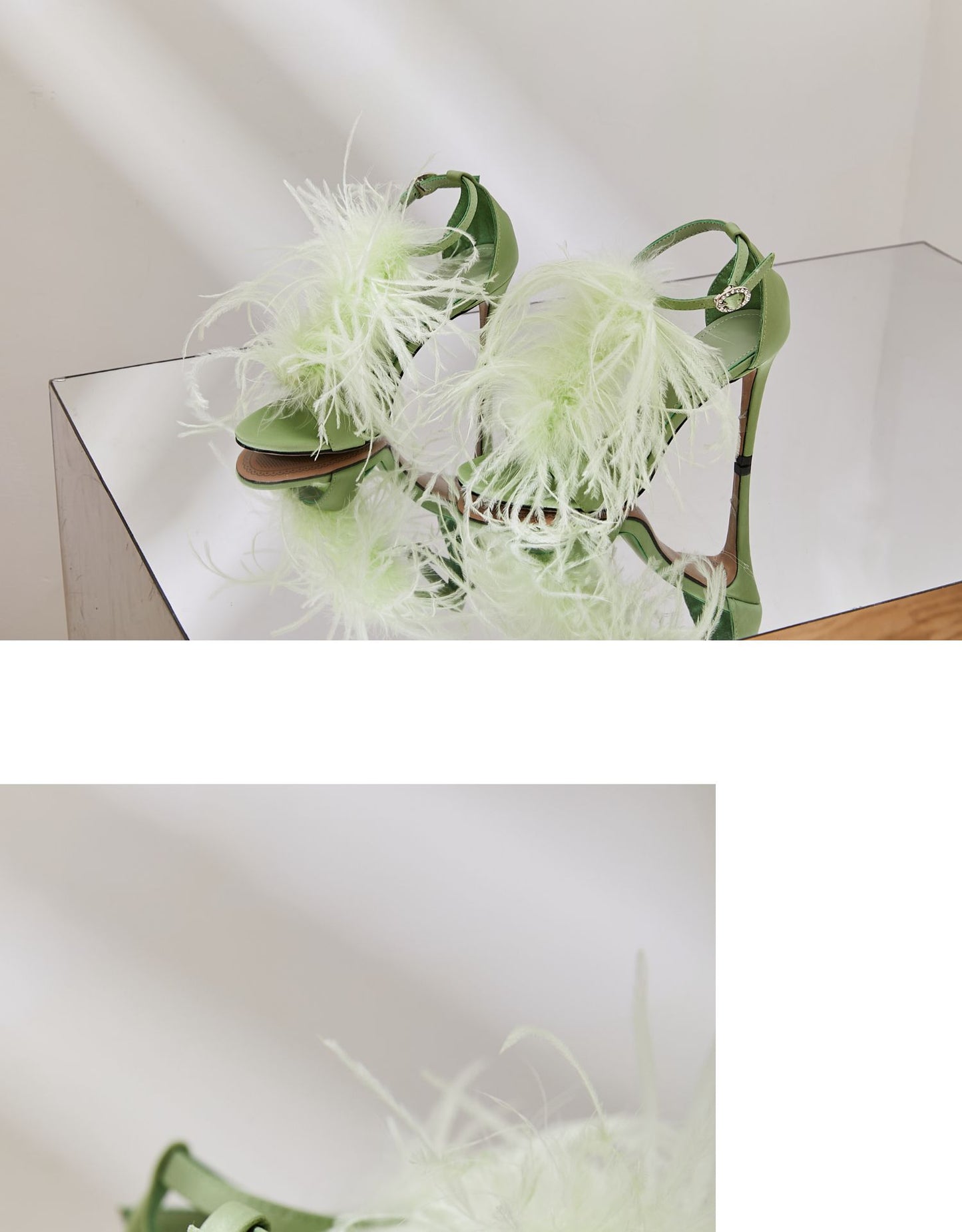 B-FEI Original Design Niche Design Romantic Feather Fruit Green Sexy High Heels Sandals- Diana