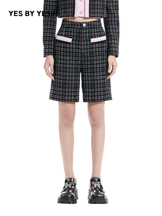 YES BY YESIR spring summer rebellious high-waisted plaid tweed shorts - MISSY