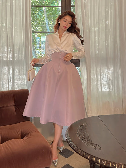 Le Palais Vintage Elegant Lotus Pink Waist Jacket  Swing structured Skirt -Lady Madeleine