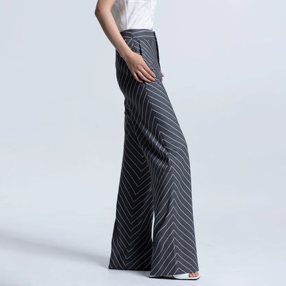 LEDIM W highend oblique stripe gray wide leg pants trousers -pieo