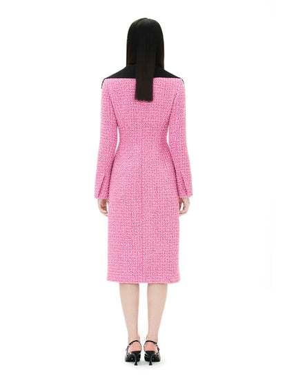 YES BY YESIR Fall/Winter Pink tweed elegant Jacket Dress - Amal