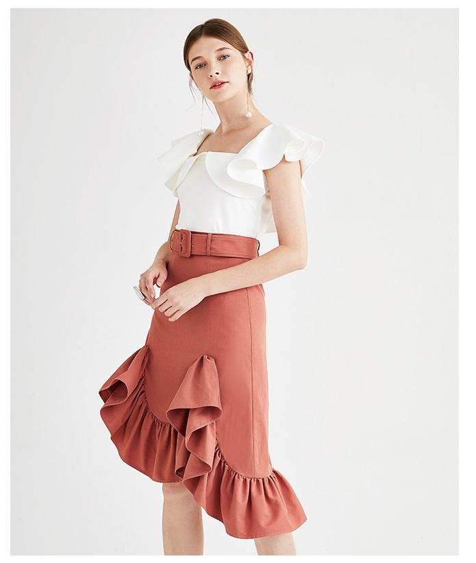 American brick red with belt irregular large wave skirt in the long skirt