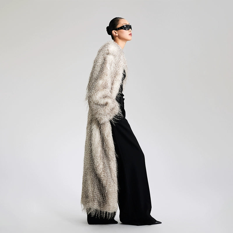 LEDIM W V-Neck faux fur long winter jacket coat - Mob wife