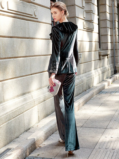 SIDUO High-End winter long sleeve ankle length suit pants dark green corporate suit-Mirabel ( V )