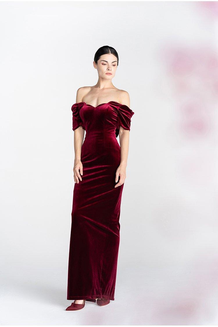 Wine red velvet clearance dress