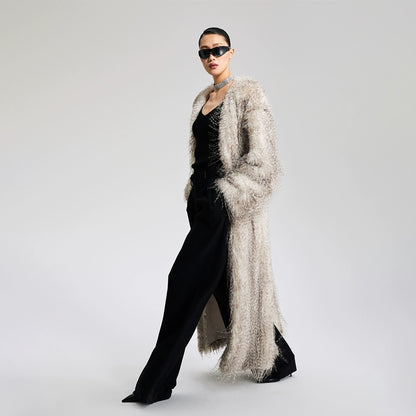 LEDIM W V-Neck faux fur long winter jacket coat - Mob wife