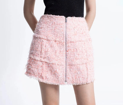 LEDIM W pastel pink spliced tweed short skirt - Lippi