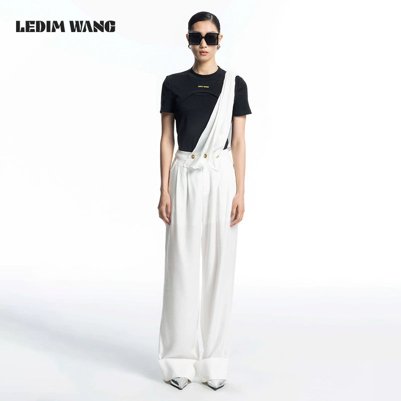 LEDIM W White single thin wide leg loose straight womens pants trouser - Kara