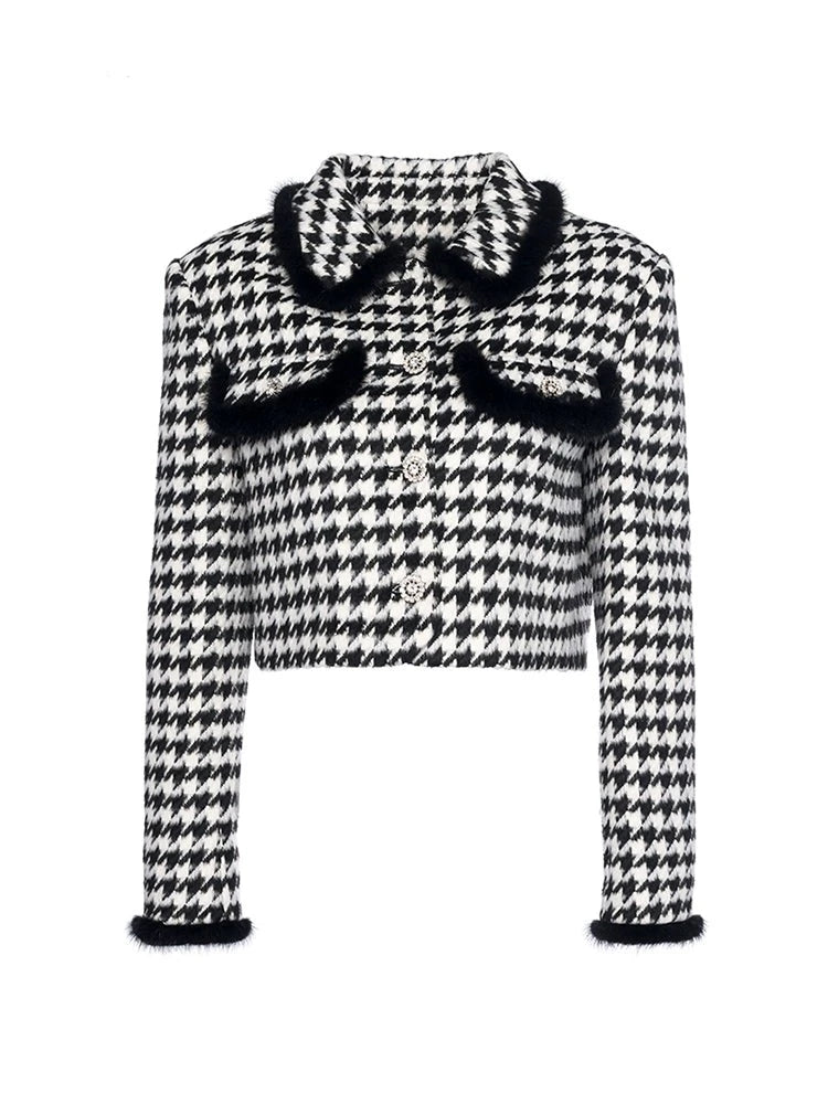 YES BY YESIR black houndstooth short coat - Jacki