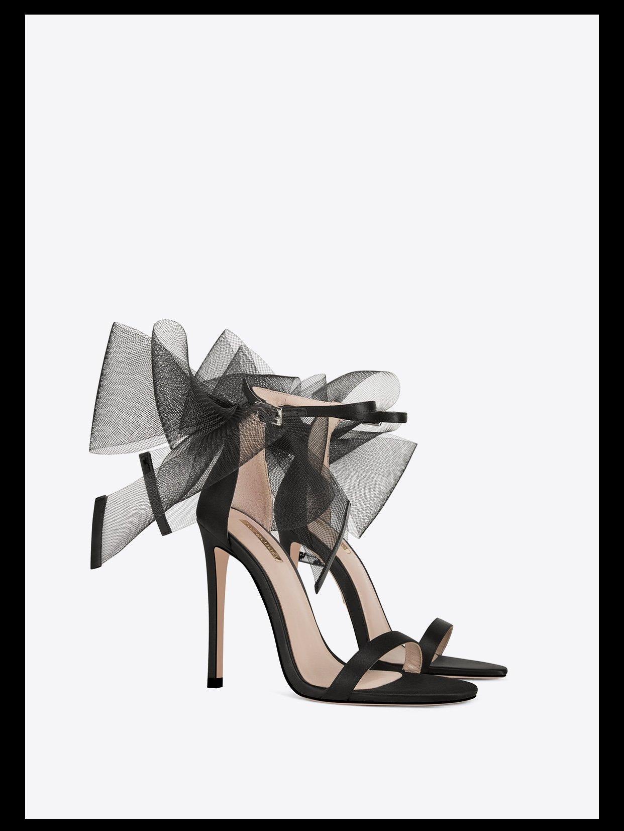 Black mesh Large bow stiletto sexy wedding high heel sandals