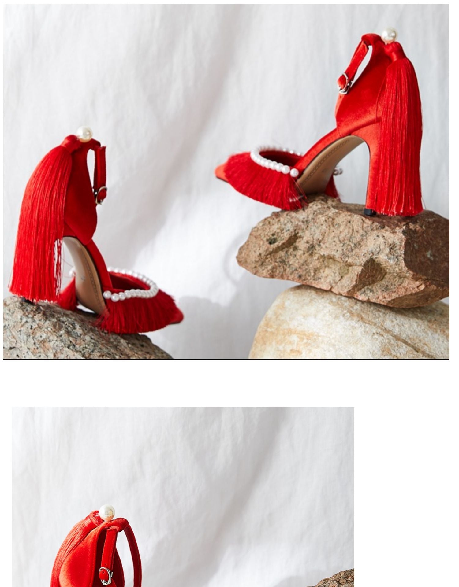 Charming White Rhinestone Tassel Ankle Strap Wedding Shoes 2023 9 cm  Stiletto Heels Pointed Toe Wedding High Heels