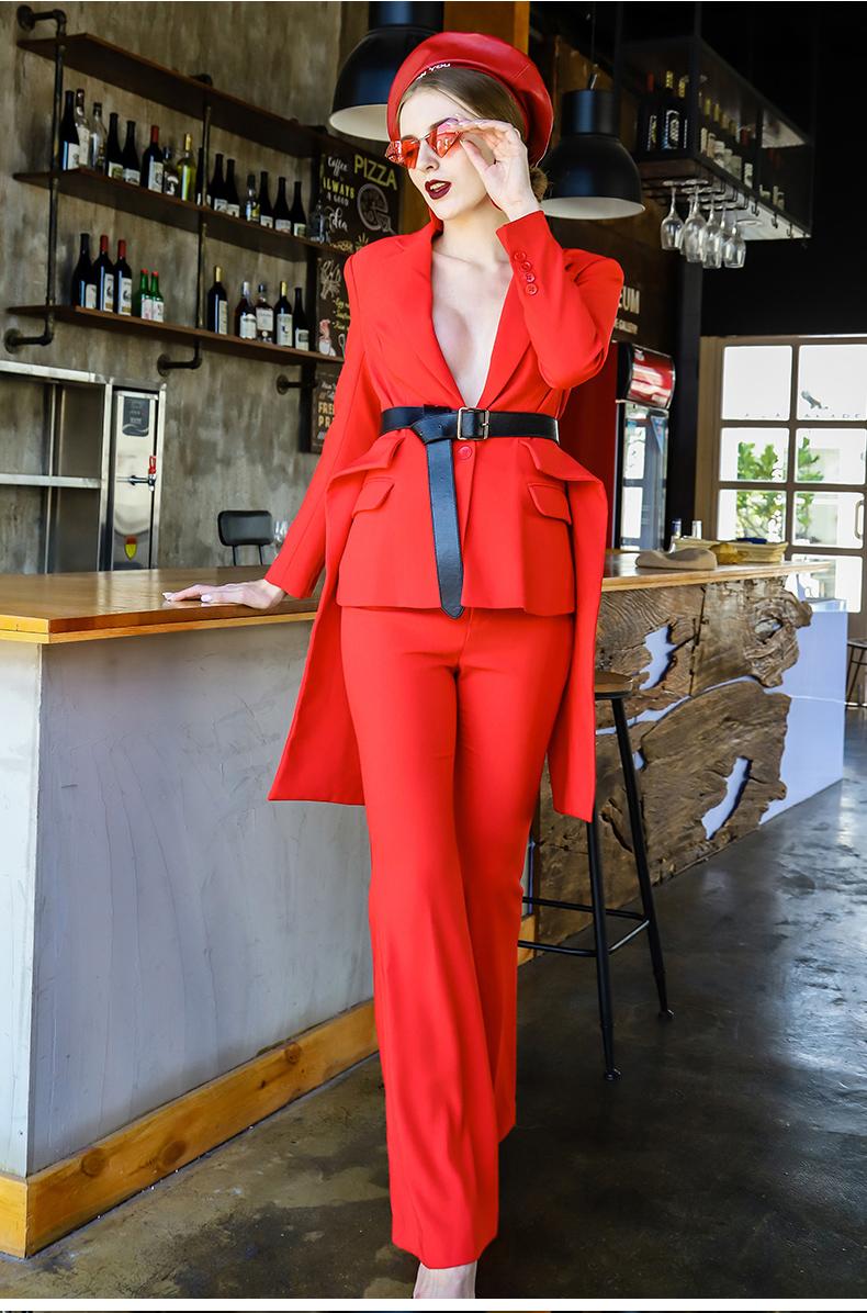 High end designer long-sleeved red pants suit two-piece suit set