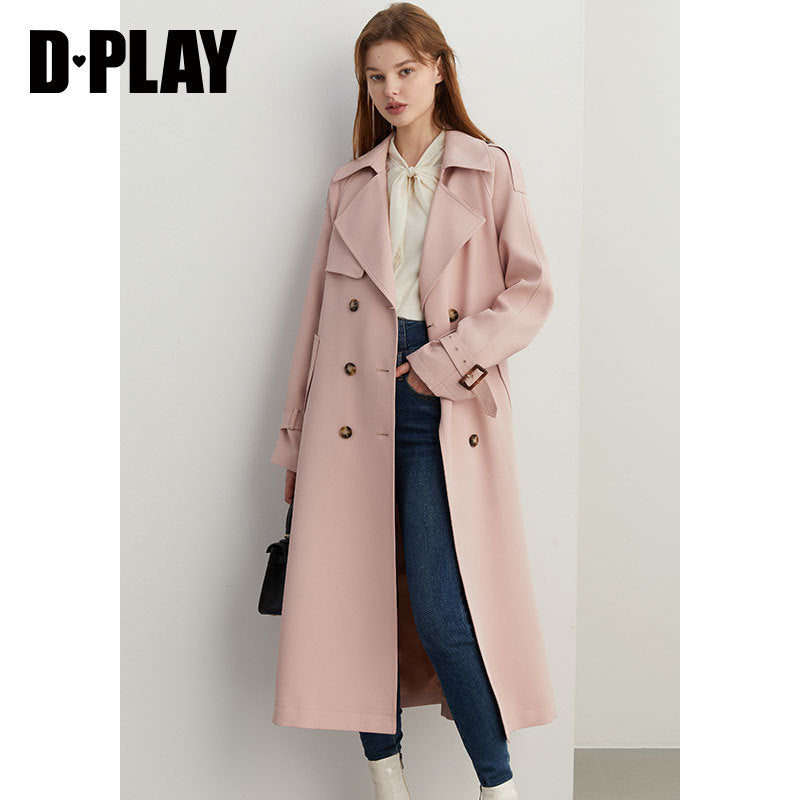 fall Autumn pink old money style double-breasted trench coat - Mala