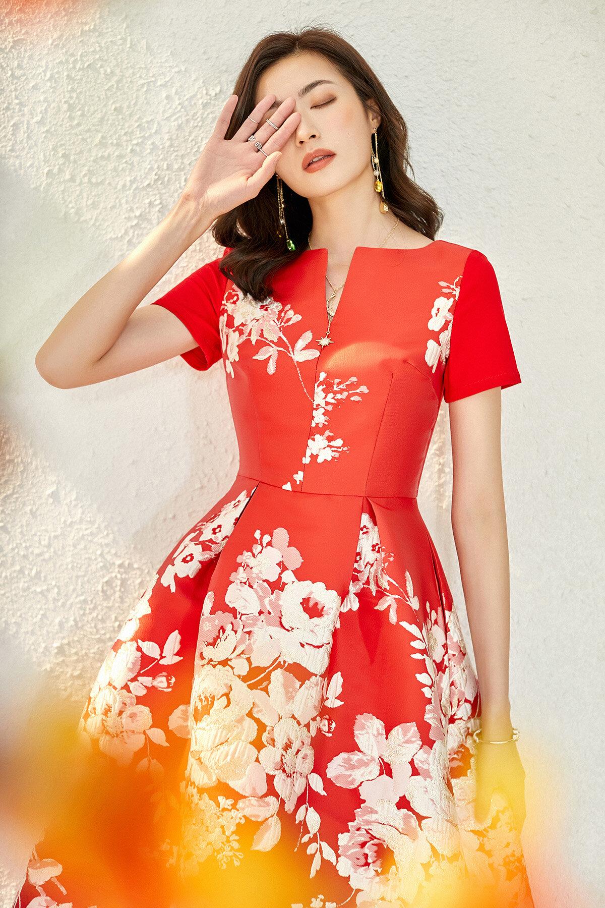 Spring retro 1950 red feminine jacquard short sleeve wedding guest aud –  GOOD GIRL REBEL