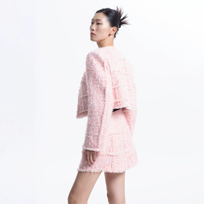 LEDIM W spliced paste;l pink tweed short blazer jacket - Lippi