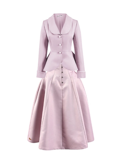 Le Palais Vintage Elegant Lotus Pink Waist Jacket  Swing structured Skirt -Lady Madeleine