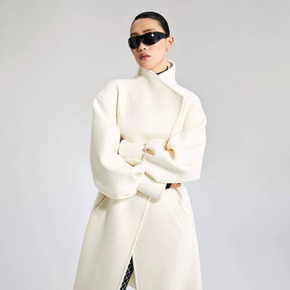 LEDIM W  wool white balloon sleeve long winter coat-SIGNER