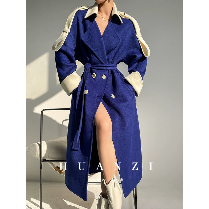 Huanzi high-end blue double-sided cashmere women 's wool coat - Marumi