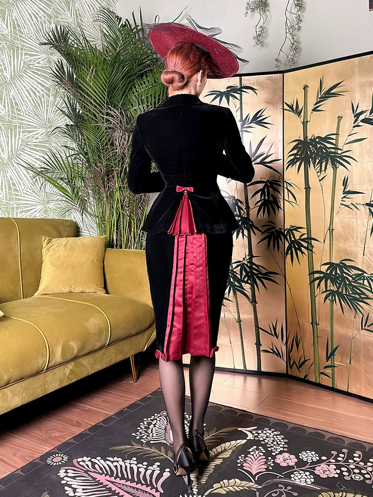 Le Palais Vintage Black Velvet Jacket + Pencil Skirt Set -  Scarlet Mary