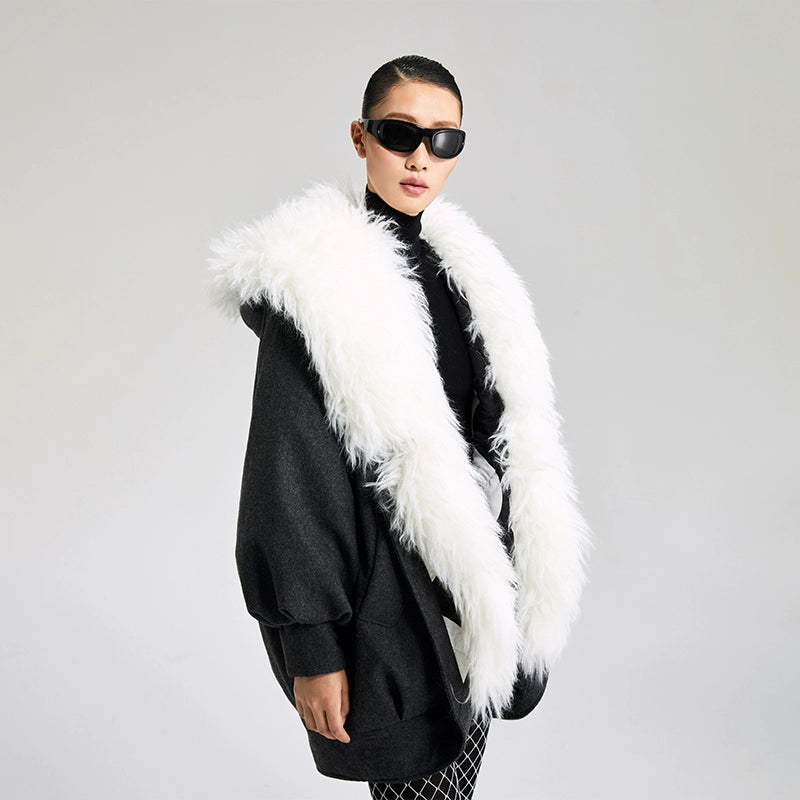 LEDIM W big fur collar hooded cotton suit coat jacket - siije