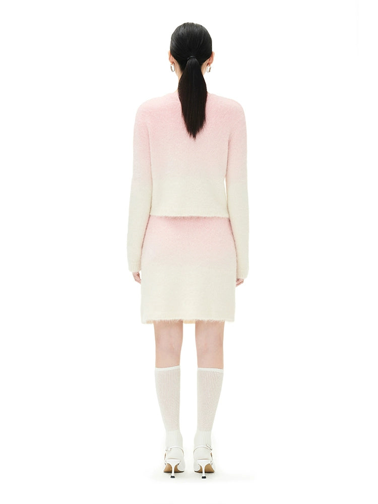 YES BY YESIR autumn winter Barbie pink ombre Dream alpaca knit  skirt top- Liowwa