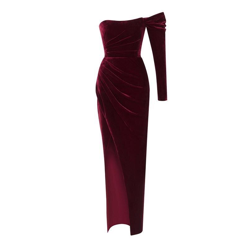 Vintage Wine Red Velvet one-sleeved cocktail prom evening dress - Sila –  GOOD GIRL REBEL