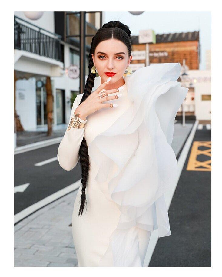 Slim Big Leaf Shape ruffles Unique Elegant pencil white cocktail dress –  GOOD GIRL REBEL