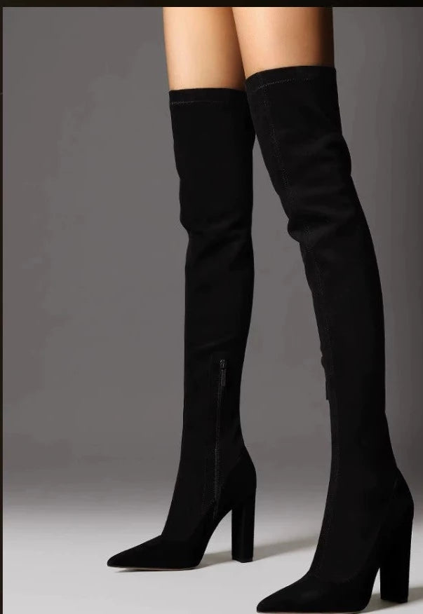 Fabfei sexy over-the-knee boots Fall/Winter suede block heeled boots- Sivo