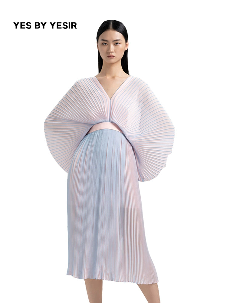 YES BY YESIR original light luxury pressed pleated long pastel ombre flowy dress-  Ye Qian