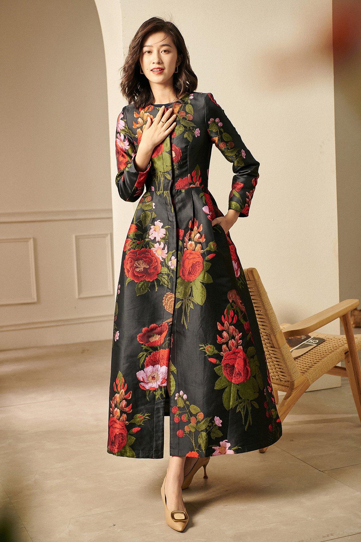 Limited Edition New Luxury Heavy Industry Jacquard Print Super Long Thick  Windbreaker Coat jacket dress - Nightingale & Rose
