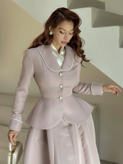 Le Palais Vintage Elegant Lotus Pink Waist Jacket  Swing structured Skirt -Lady Madeleine