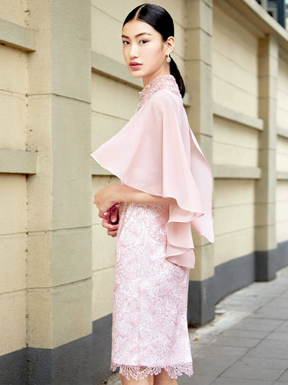 SIDUO High-End summer mid skirt shawl sleeve mid waist light pink wedding dress- Lucy  ( V )