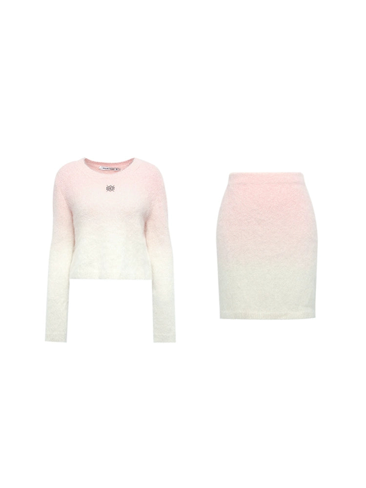 YES BY YESIR autumn winter Barbie pink ombre Dream alpaca knit  skirt top- Liowwa