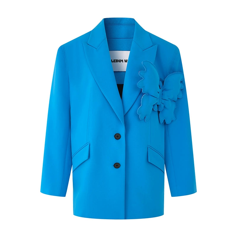 LEDIM W Blue  Super Wide Shoulder Suit jacket blazer- Butterfly