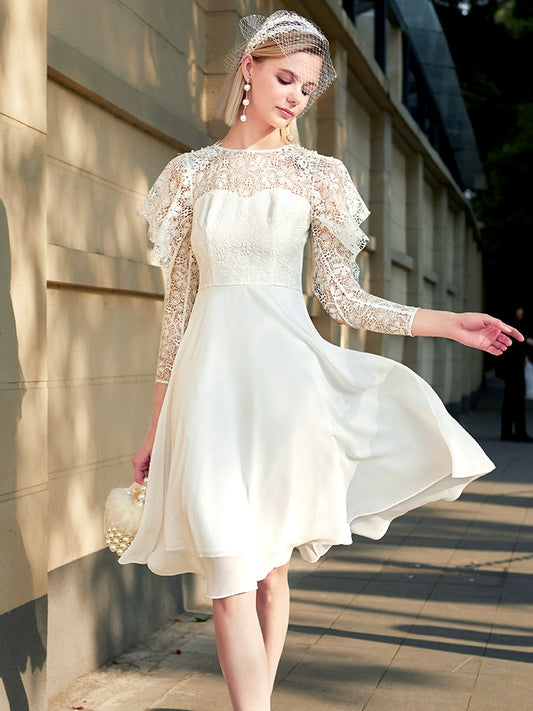 SIIDUO Elegant Spring long sleeves round neck  white lace French style banquet dress-Caroline ( V )