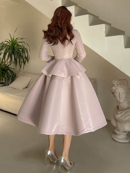 Le Palais Vintage Elegant Lotus Pink Waist Jacket  Swing structured Skirt -Lady Madeleine