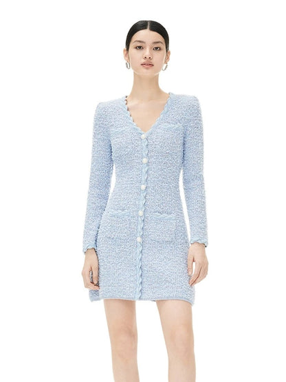 YES BY YESIR elegant sophisticated feminine pastel blue knitted dress - Julius