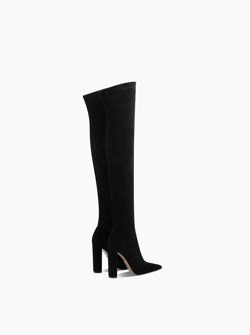 Fabfei sexy over-the-knee boots Fall/Winter suede block heeled boots- Sivo