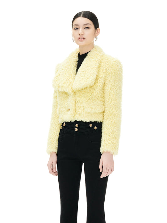 YES BY YESIR 2023 autumn winter  pastel yellow sheep short fur coat- Naia