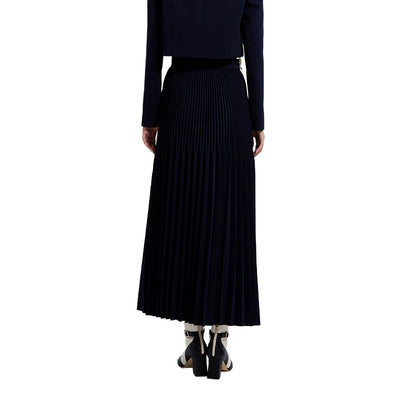 YES BY YESIR high-end elegant simple pleated midi  dark blue skirt - Gerba