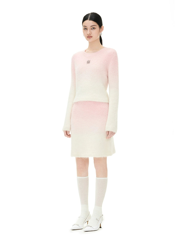 YES BY YESIR autumn winter Barbie pink ombre Dream alpaca knit  skirt top- Liowwa