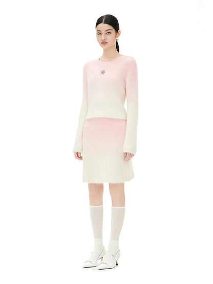 YES BY YESIR autumn winter Barbie pink ombre Dream alpaca knit  skirt top- Liowwa